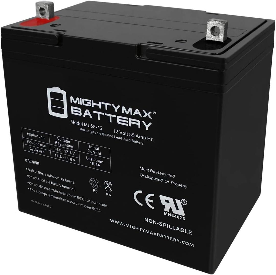 ML55-12 - 12 Volt 55 AH, Nut and Bolt (NB) Terminal, Rechargeable SLA AGM Battery