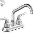 Phiestina 4-Inch 2 or 3 Hole Chrome Utility Sink/Laundry Faucet, with Centerset Rotatable Swivel 360° Spout and Garden Hose Threaded End, Slop Sink Tub Faucet with Water Supply Line, BF027-8-C