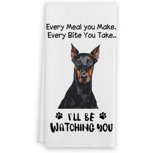 Funny Doberman Hand Towels for Kitchen, Dog Kitchen Decorative Towels, Dog Lovers Gifts for Women, Every Meal You Make Every Bite You Take Bath Decor and Accessories, 16x24 Inches
