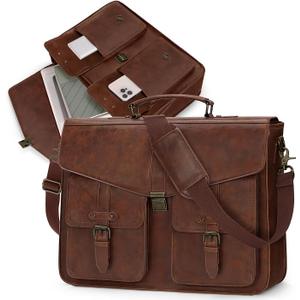 Mens Messenger Bag 17 Inch Laptop Briefcase Waterproof Leather Satchel Computer Bag for Work Office Travel Business