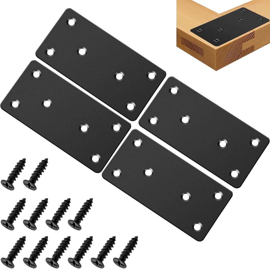 Flat Mending Plates 50x100mm/2x3.94'' Flat Brackets for Wood Metal Bracket Metal Plates with Screws for Wooden Furniture,Black 4Pack