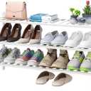 3-Tier Long Shoe Rack, Bamboo Wood Shoe Rack for Closet, Entryway & Hallway, Stackable White Shoe Shelf Storage Organizer for Indoor Outdoor