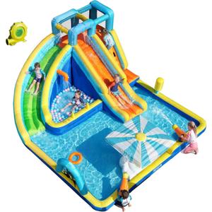 Inflatable Water Park for Kids, 16.4 ft × 14.1 ft Large Backyard Water Slides with Dual Slides, Dual Water Guns & Climbing Wall for Outdoor