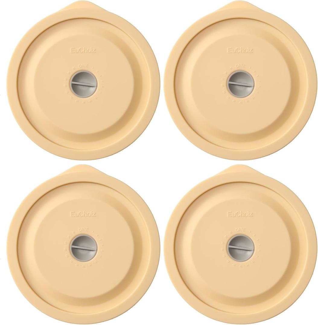 Replacement Lids for Pyrex 7201-PC 4 Cup, Silicone Round Storage Cover Lid for Anchor Hocking Glass Bowl 4 Pack with Date Mark Beige