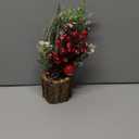 Heyigrow Mini Christmas Tree Tabletop Decoration, Real Bark Base Artificial Red Berrys Pine Cone for Winter Holiday Home