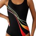 Aleumdr Womens Color Block Print One Piece Swimsuits Athletic Training Swimwear Bathing Suits, XXL