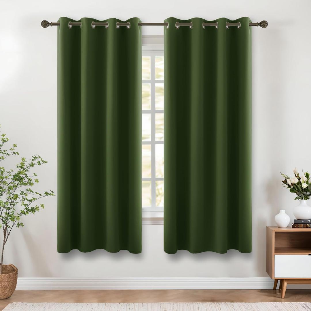 KOUFALL 52x63 Inch Length Olive Green Blackout Curtains for Living Room