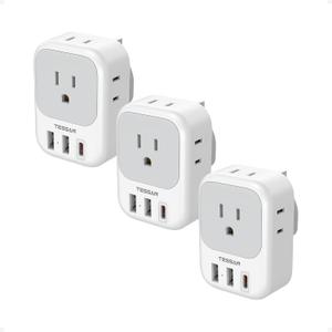 Type G Adapter for Travel 3 Pack, TESSAN US to UK Plug Adapter with 4 Outlets 3 USB Ports (1 USB C 20W), Ireland Power Adaptor for USA to England London Scotland Dubai Singapore Hong Kong British UAE