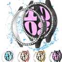 ALMNVO [4+4 Pack Bling Case for Samsung Galaxy Watch 6 Screen Protector 40mm, Tempered Glass Glitter Diamond Bumper Face Cover for Galaxy Watch 6/5/4 Accessories 40mm Galaxy Watch Case for Women (3-Clear/Black/Gold/Pink)