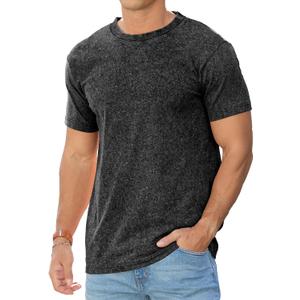 RQP Men's Cotton Shirts Vintage Washed Shirt Relaxed Fit Distressed Casual Short Sleeve for Streetwear & Daily Outfits (Medium, Black)