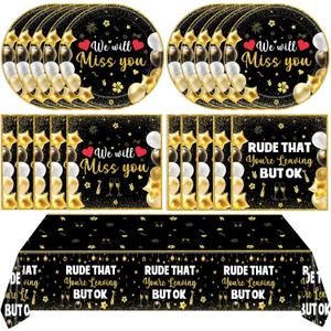 41Pcs We Will Miss You Decorations Rude That You'Re Leaving But Ok Party Supplies Black Gold Plates Napkins Tablecloth, for Coworker Leaving Farewell Retirement Goodbye Going Away Bon Voyage Party