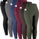 LZYVOO Leggings with Pockets for Women, 6 Packs Soft High Waisted Tummy Control Workout Yoga Pants (Small, Black,gray,navy,burgundy,army Green,brown)