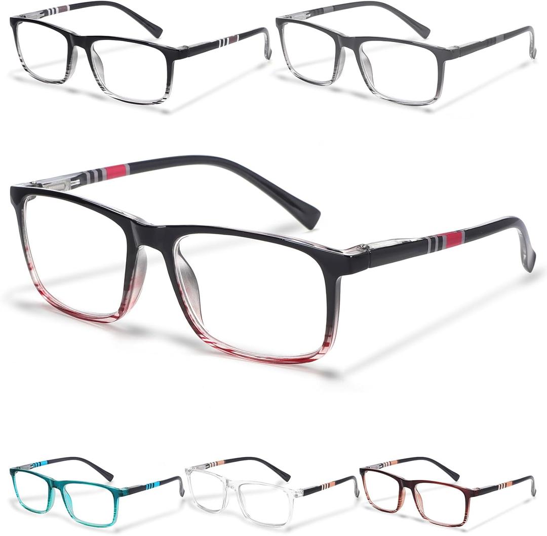 6 Pack Reading Glasses for Men Blue Light Blocking Glasses Lightweight Spring Hinge Computer Readers Men Women, Magnification Strength: 0.0 Diopters