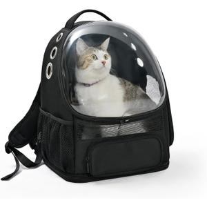 Amazon Basics Pet Carrier Backpack for Small Cats & Dogs, Collapsible Travel Carrier with Bubble Window & Breathable Mesh, Foldable for Travel, Black