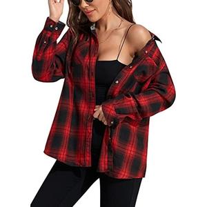 KevaMolly Plaid Flannel Shirts for Women Loose Fit Boyfriend Button Down Shirt Long Sleeve Casual Flannel Blouse Tops Small