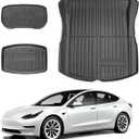 All Weather Rear Cargo Liner with Trunk Backrest Mats for 2024-2026 Model 3 cargo mat with storage mat, 3D laser precision fit trunk tray, all weather waterproof trunk protector. Odorless non-slip trunk carpet for SUV and cars