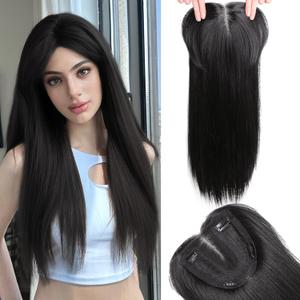 Toppers Hair Pieces for Women 24 Inch Long Straight Clip in Hair Toppers for Women Thinning Hairs Synthetic Hand-Tied Hairline Heat Resistant Layered Womens Wig Topper Adding Volume Black