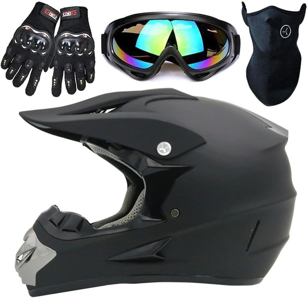 Motocross Helmet,Adult &Youth Trend Full Face,ATV Motorcycle,Dirt Bike Downhill Off-Road Mountain Bike Helmet,DOT Certified,4-Piece Set (Black, Large)