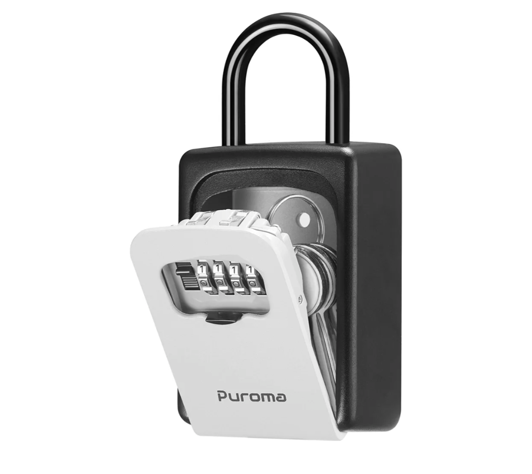 Puroma Lock Box, Large Key Lock Box Resettable Combination Code Lockbox, Portable Wall Mount Lockbox Security Safe Box for Outside Outdoor Home Office Door Handle House Key, Gray (1 Pack)