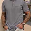 Mens Henley Shirts Casual Waffle Stretch Summer T-Shirt with Pocket (S-XXL) (Gray, S)