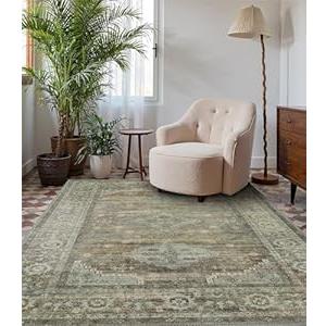 BEIMO Area Rugs 5x7 for Living Room Bedroom, Modern Boho Machine Washable Large Distressed Light Greyish Sage Green Rug, Low Pile Floor Carpet with Non Slip Backing for Dining Room