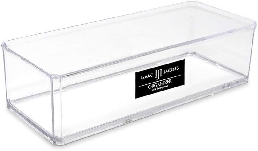 Isaac Jacobs Clear Acrylic Rectangular Stackable Storage Organizer, (9" L x 3.5" W x 2.5" H) Drawer Tray, Multi-Functional, Bathroom, Kitchen, Home, Office, Desk, Drawers