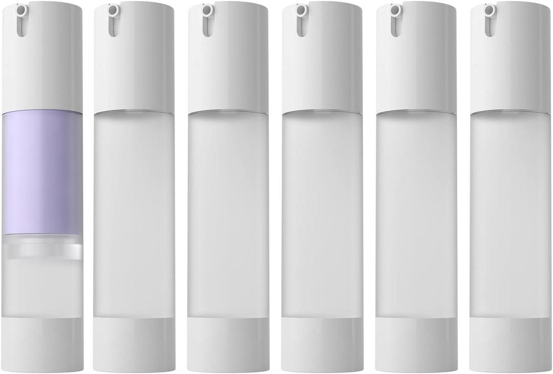 longway 1.7 Oz (50ML) Empty Refillable Airless Pump Bottle,Travel Foundation Containers,Airless Cosmetic Pump Bottle for Hand Sanitizer, Toner,Gel,Hair Oil, Lotion and Face Cream (Pack of 6, Frosted)