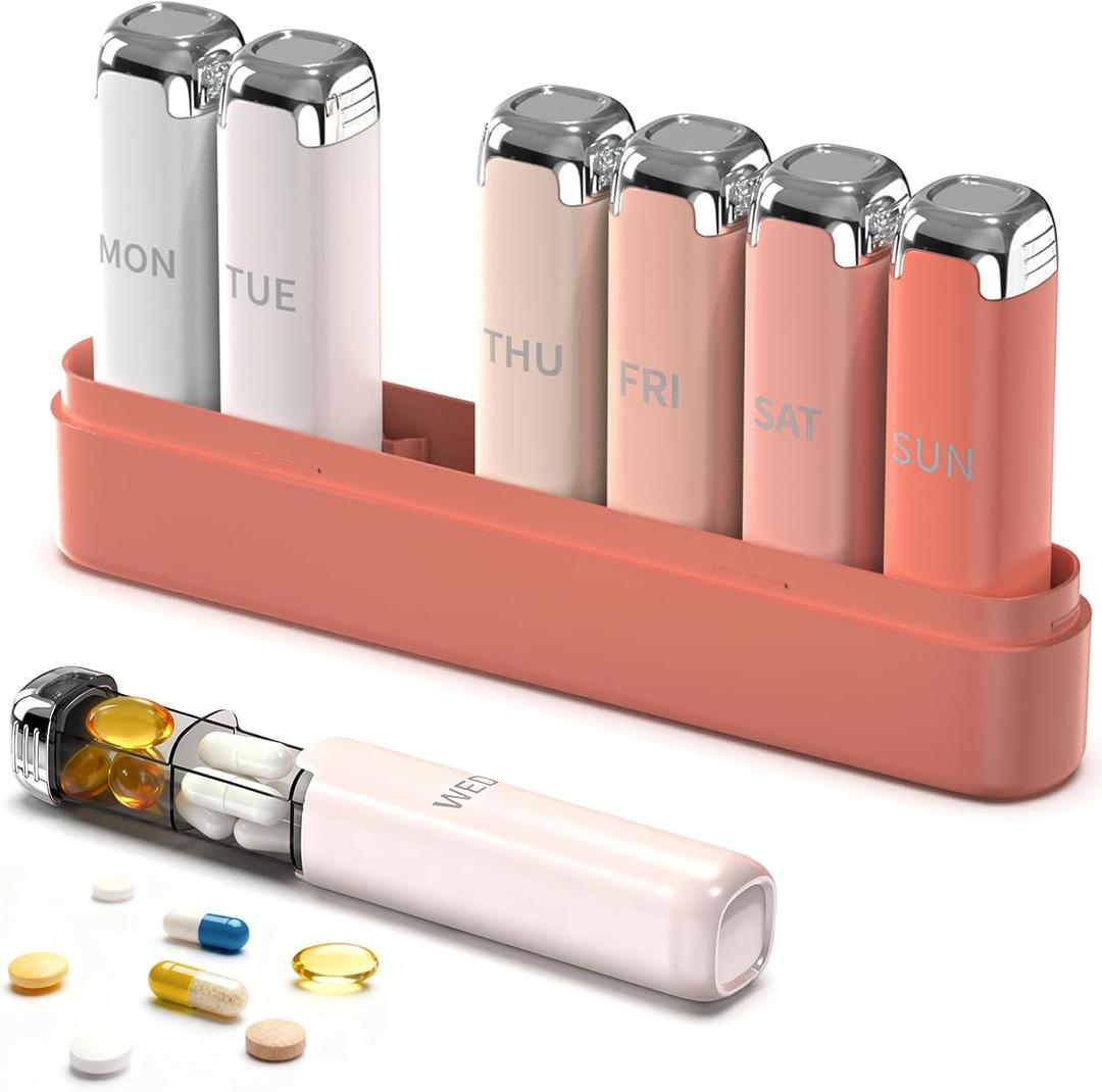Pill Organizer 3X a Day for Women Weekly Pill Organizer,Detachable Pill Box 7 Day,Travel Daily Pill Case Organizer,Vitamin Organizer& Supplement Organizer for Daily Meds & Supplements,Cute Pink