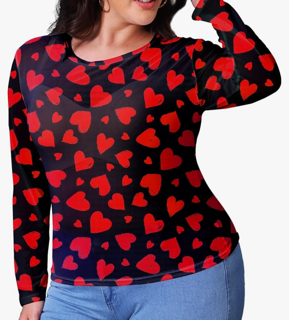 AOBUTE Plus Size Womens St Patricks Day Shirts Irish Shamrock Mesh See Through Tshirt 1X-4X sizes L