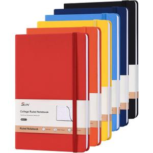 SUIN Hardcover-Journal-Notebooks, 6 Packs A5 Lined Journals Notebook for Writing 200 Pages, 8.2 x 5.5 inch, 6 Colors Classic Ruled Notebooks for Work/Travel/College