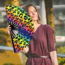 Folding Fan UV Glow Rave Bamboo Summer Hand Fan Leopard Print Decoration Dancing Party Wedding Night Club Concert Festival Large (Multicoloured-9, M)