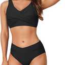Limeeke Women's High Waisted Bikini Set Twist Front Two Piece Swimsuit Lace Up Tie Back Bathing Suits (Medium, Black)