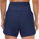 THE GYM PEOPLE Womens High Waist Running Shorts with Liner Athletic Hiking Workout Shorts Zip Pockets (Blue, L)