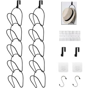 LINFIDITE 10 Pack Hat Rack Hanger Holder Organizer Closet Hanging Baseball Cap Display Storage Rack for Scarves Handbags Towels Clothes Ties Over Door Wall Mounted w Hanging Hook Black (Circular)