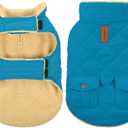 Queenmore Dog Winter Coat Warm Puffer Jacket Waterproof Plush Lining Thermal Cold Weather Vest for Small Medium Large Dogs, Windproof Easy On Pet Jacket Blue, XS