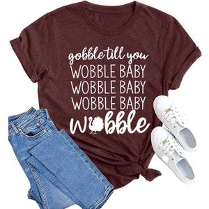 MAIHUN Gobble Till You Wobble Shirt Women Thanksgiving Shirt Funny Turkey Shirts Thanksgiving Day Tee Tops (Small, Red)