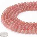 70PCS Natural 8MM Healing Gemstone, Strawberry Quartz Energy Stone Round Loose Beads, Semi-Precious Crystal Beads with Free Elastic String for Jewelry Making DIY (8MM, Strawberry Quartz)