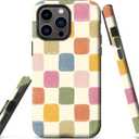 for iPhone 14 Pro Case,Retro Color Checkered Vintage Aesthetic Checkerboard,Dual Layer Soft TPU Hard PC Bumper Case Design-Colorful
