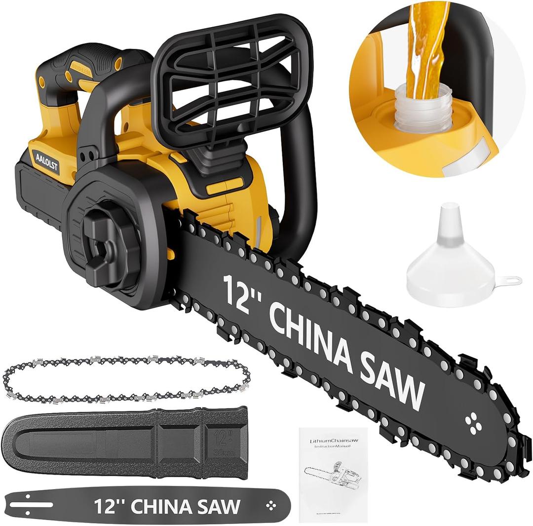 Cordless Chainsaw for DeWalt 20v Battery,12" Chain Saw Oil Lubrication System with Security Lock, Handheld Electric Chainsaw for Wood Cutting,Tree Trimming Branches(Battery Not Included)