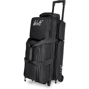 WOLT 3 Ball Bowling Bags with Wheels,Bowling Ball Bag 3 Ball Roller with Separate Shoe Compartment and Accessory Pocket, Retractable Handle Extends to 38 (black)