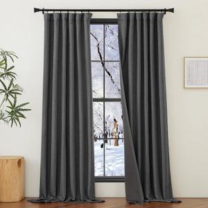 NICETOWN Faux Linen 100% Blackout Curtains 96 inches Long, Pinch Pleated Thermal Curtains Sound Proof Thick Window Treatments for Bedroom/Home Office, Charcoal Gray, W50 x L96, 2 Panels