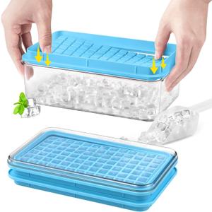 Mini Ice Cube Tray with Lid and Bin, 273 Pcs Ice Cube Trays for Freezer, Ice Cube Mold, Ice Molds Spill-Resistant Removable Lid & Ice Scoop, Ice Mold for Whiskey Cocktail, Tea, Coffee -Blue