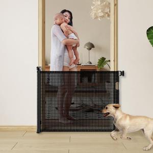Retractable Baby Gate, Mesh Dog Gate for Doorways, Extends up to 55" Wide, 33" Tall Child Safety Gate for Doorways, Indoor & Outdoors, Stairs, Hallways, Black