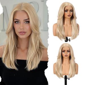 Blonde Wig 13x6 HD Lace Front Wig Long Straight Layered Synthetic Lace Front Wig Pre Plucked Glueless Wig for Women Daily Party Use 22IN