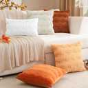 Artscope Fall Pillow Covers 18 x 18 Set of 2 Decorative Autumn Harvest Holiday Pumpkin Throw Pillow Cases Soft Plush Faux Fur Couch Cushion Case for Farmhouse Halloween Sofa Bed Room Home Decor-Orange
