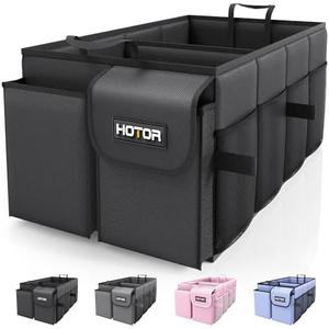 HOTOR Trunk Organizer - Car Organizer, Foldable Trunk organizer for SUVs & Sedans, Sturdy Car Organization for Car Accessories, Tools, Sundries, Black, 2 Compartments, 21.3"×12.6"×10.6"