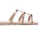 OMGard Womens Studded Sandals Jelly Shoes Ladies Flat, Beige Woman Summer Beach Jellies Slides with Rivets Dressy Cute Slippers Comfortable Slip On, 40