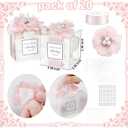 Wenqik 20 Pack Clear Wedding Favor Boxes with Light Pink Pearl Flowers, Ribbon and Thank You Stickers, Elegant Plastic Candy Gift Boxes for Bridal Shower Baby Shower, Birthday Wedding Supplies