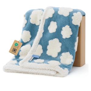 LE SURE Waterproof Puppy Blanket for Small Dogs - Washable Double Sided Dog Blankets with Warm Jacquard Shag and Soft Sherpa Fleece, Pet Cat Blanket for Couch Protection, 3D Textured Cloud, Blue