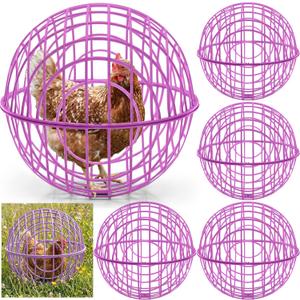Leinuosen 4 Pack Chicken Ball Cage Movable Mesh Rabbit Coops Plastic Detachable Rolling Safety Hutch Prevents Dog Bites Horse Trampling for Bird Duck Outdoor(Purple)